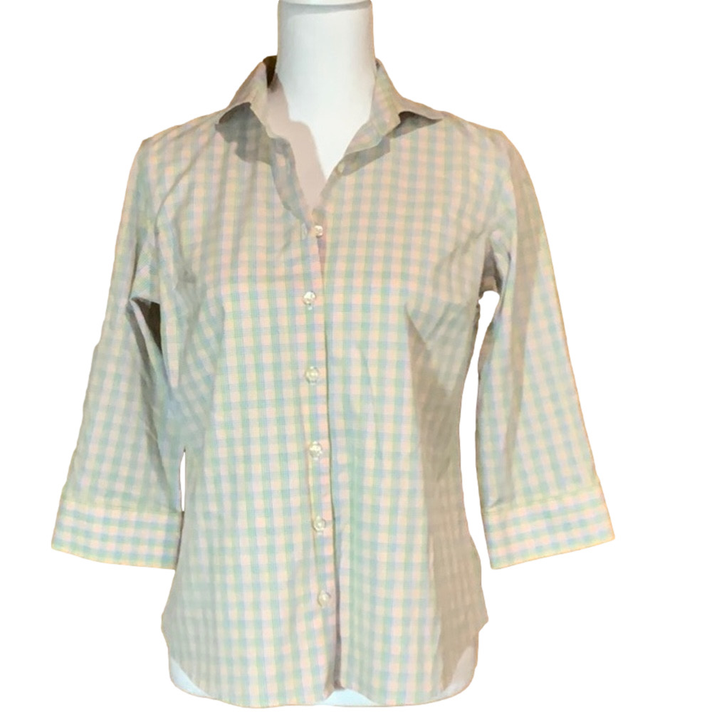 Lands’ End No Iron Plaid Button Down Top Size 6 Petite - EUC